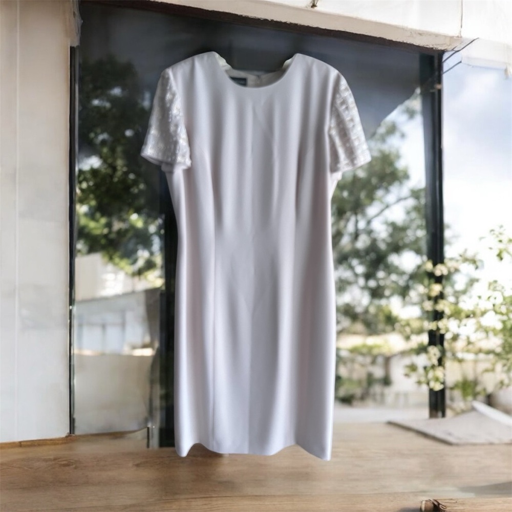Vintage Donna Morgan Cream Midi Dress with Textured Sleeves size 10